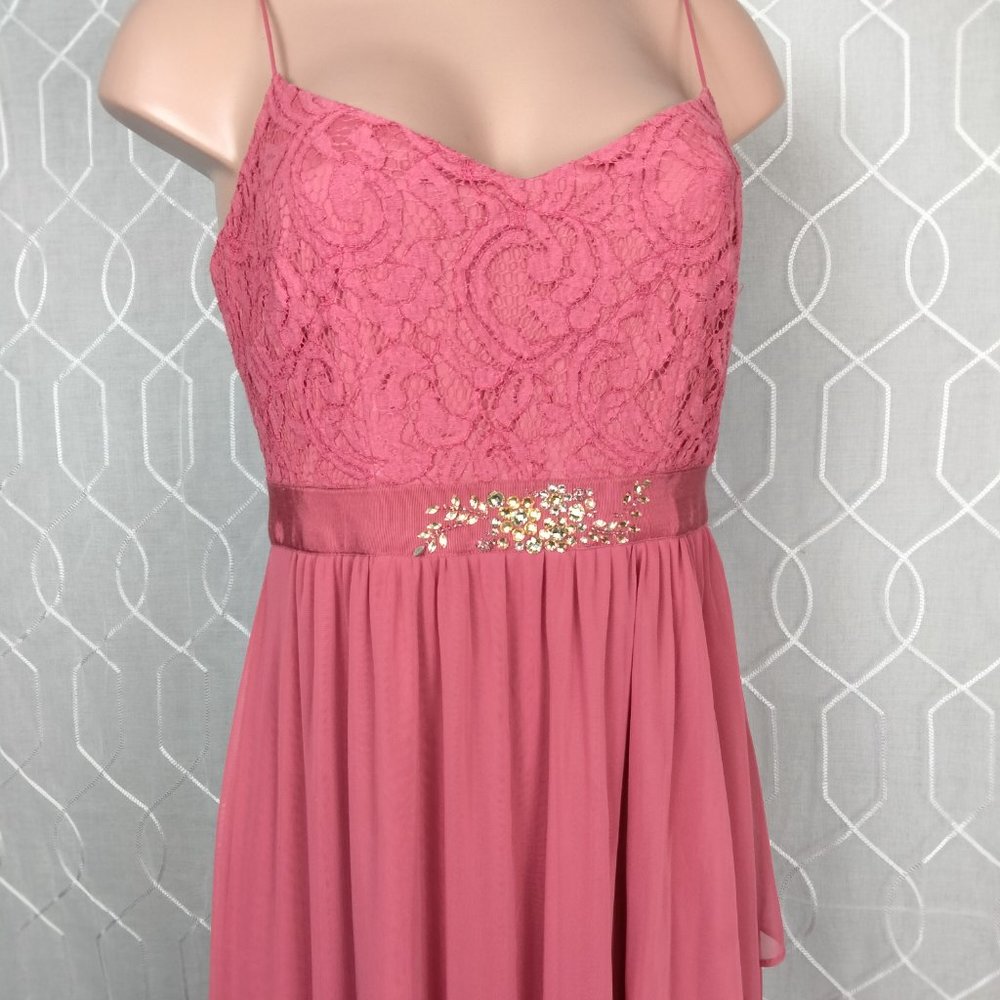 Adriana Papell Gown Salmon Peach Bridesmaid, Prom, evening gown Lace Top8 - Picture 3 of 10